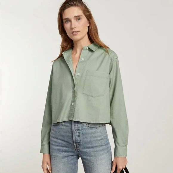 New Everlane The Silky Cotton Way Short Shirt in Laurel Green Size Medium - Picture 2 of 13